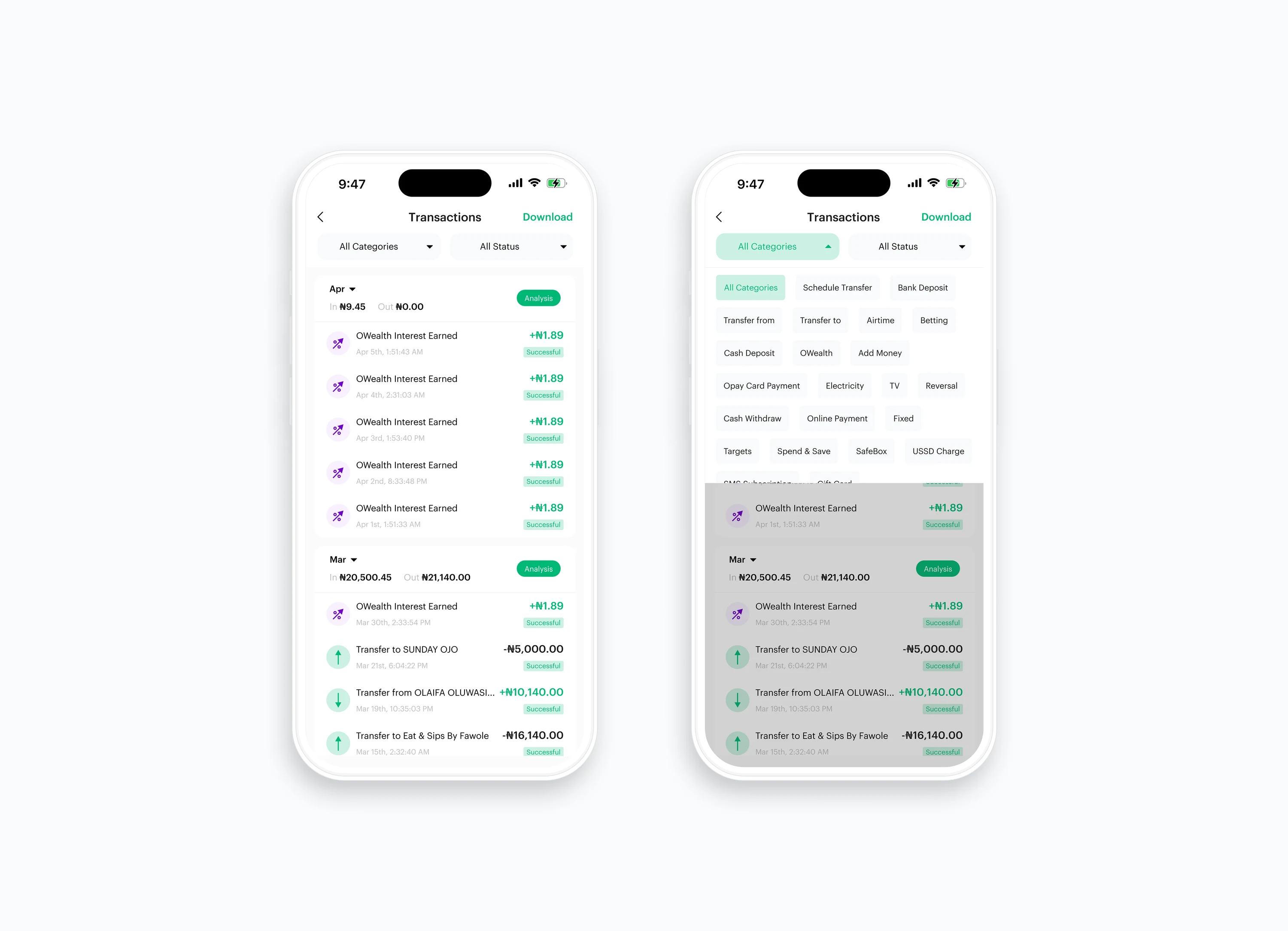 Transaction history